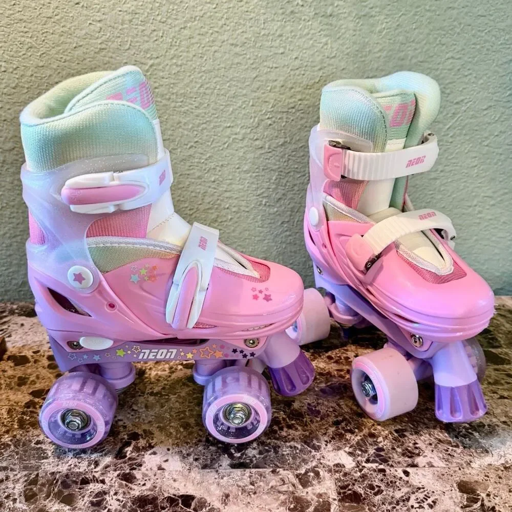NEON Girls' Combo Inline & Quad Adjustable Light-Up Skates Worn Once Size 12-2